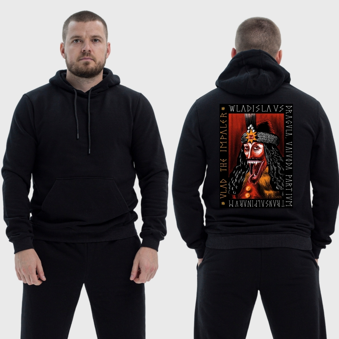 Чоловічий легкий худі з принтом Граф Дракула Vladislav Dracula арт, Чорний