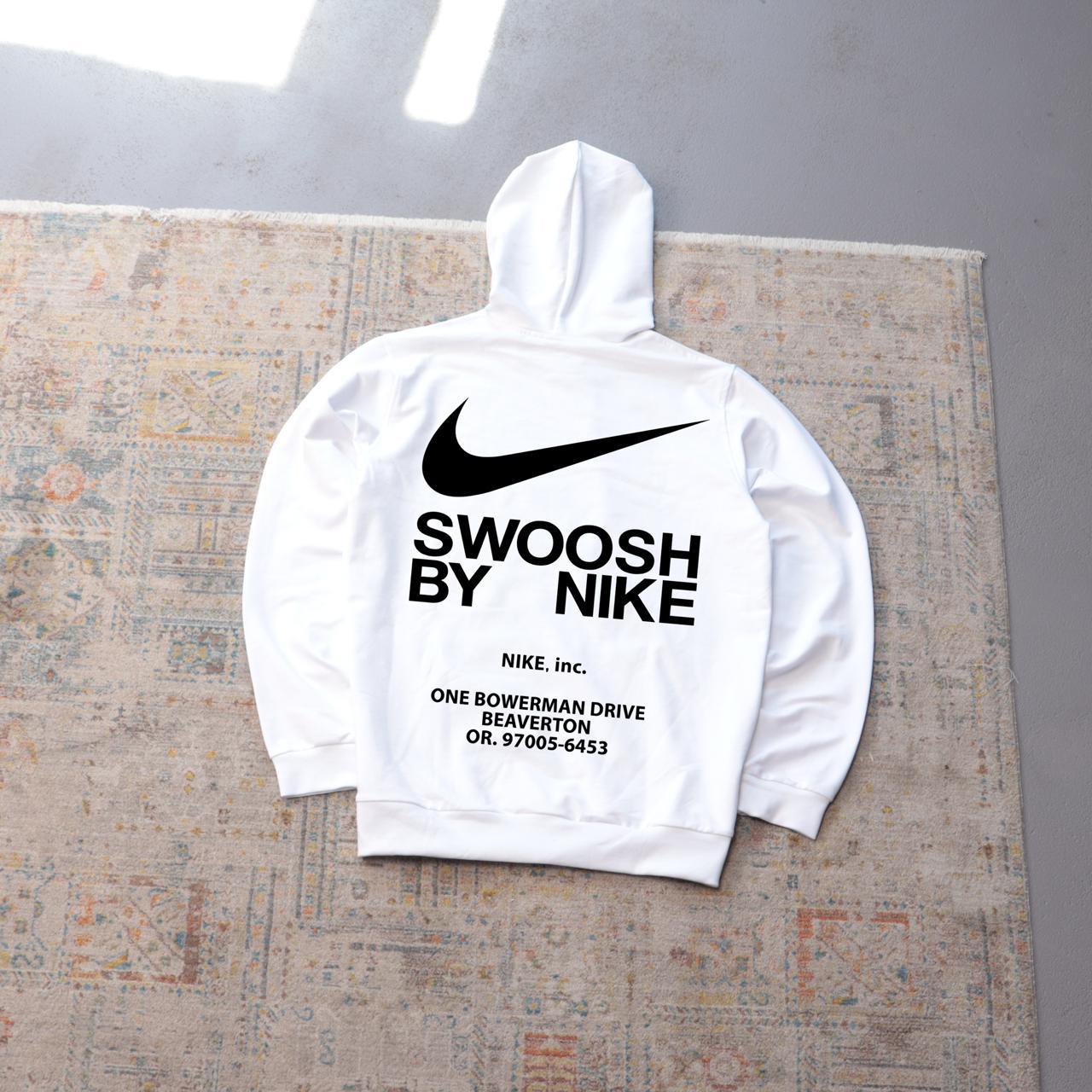 Худі NIKE-SWOOSH осінь чоловіче біле двонитка стильне та актуальне з капюшоном для подорожей