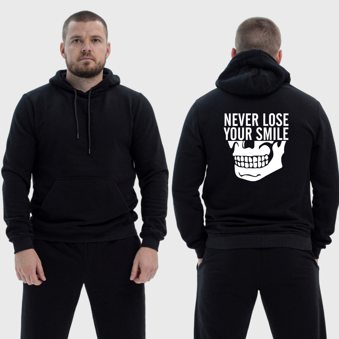 Чоловічий легкий худі з принтом Never lose your smile не втрачай посмішку, Чорний