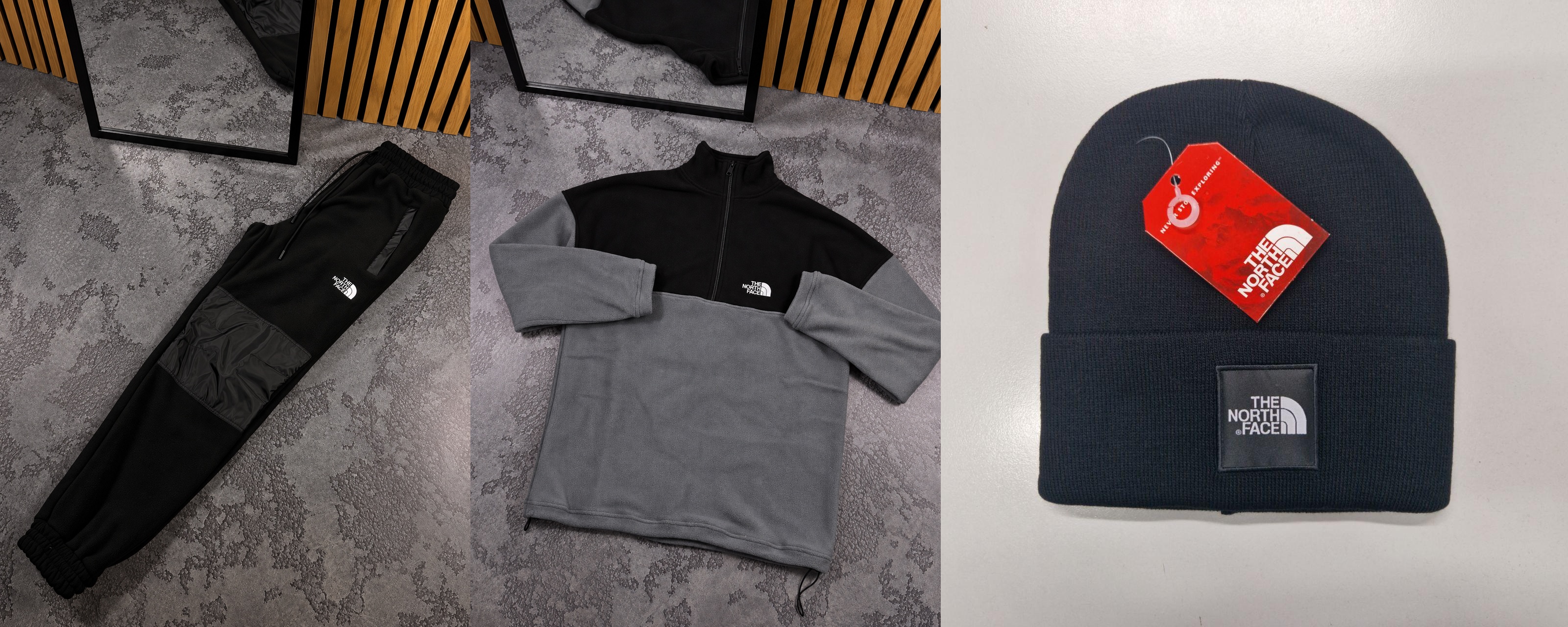 Флисовый костюм The North Face (черно-серый, штаны+плащевка) + Шапка зимний практичный теплый комплект