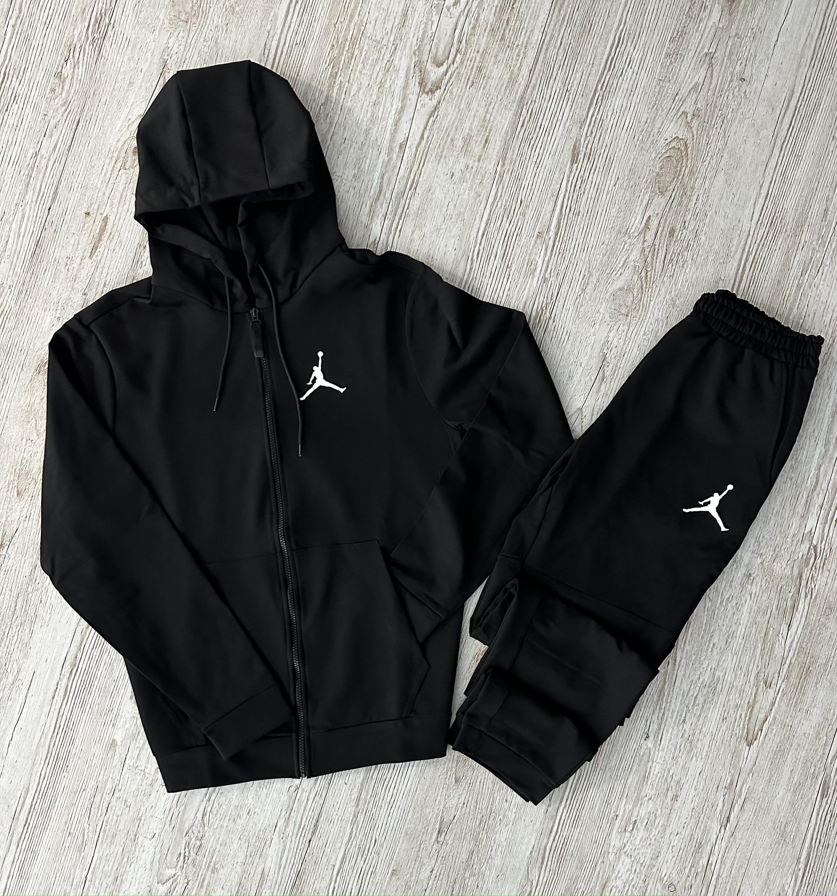 Демисезонный спортивный костюм Jordan черная кофта на молнии + штаны (двонитка) + Футболка белая Jordan