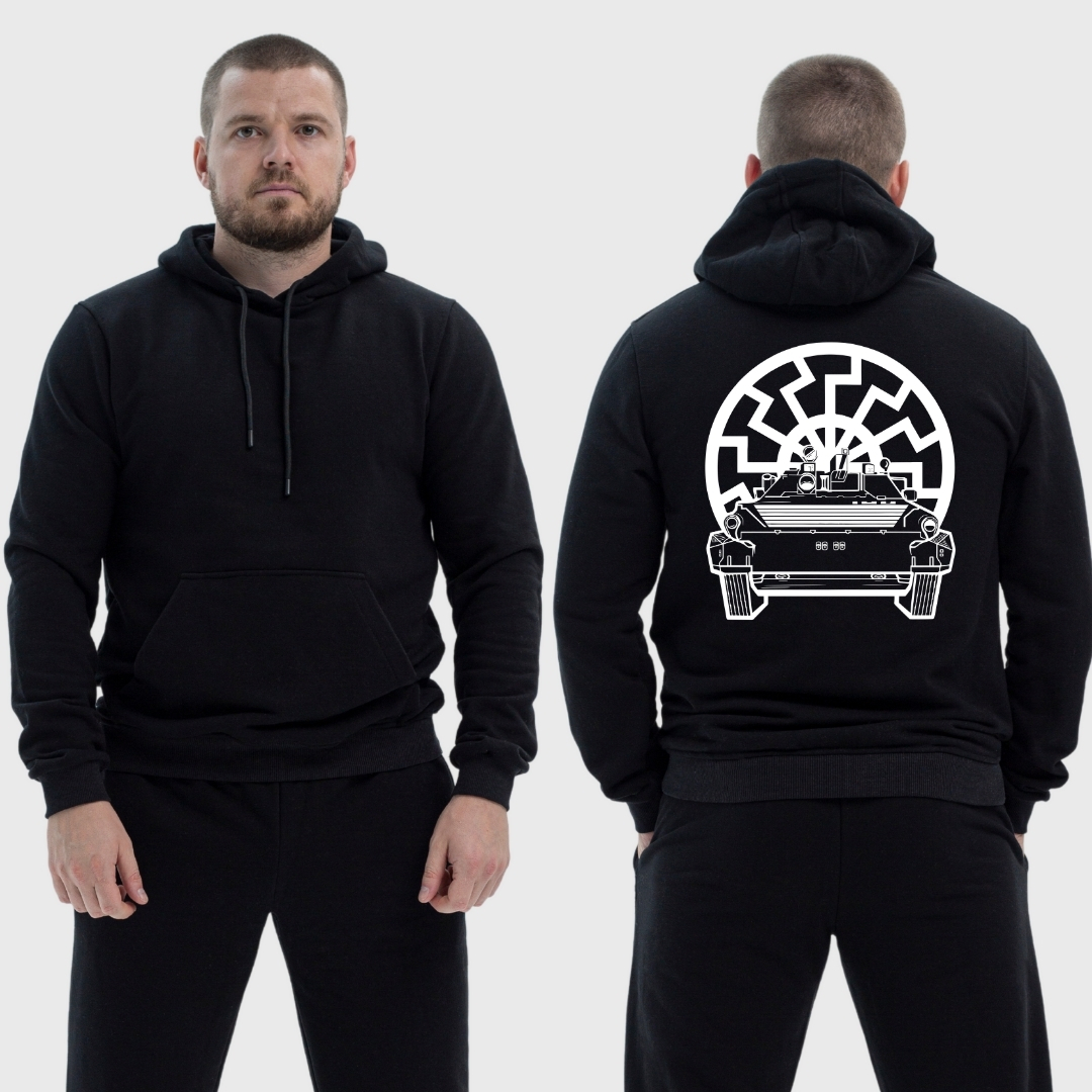 Чоловічий легкий худі з принтом Танк чорне сонце, Чорний