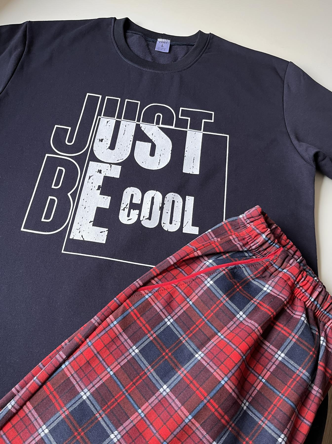 Піжама чоловіча тепла Just be COOL (штани+лонгслів) прінт, клітина червоно-синя - фото 8