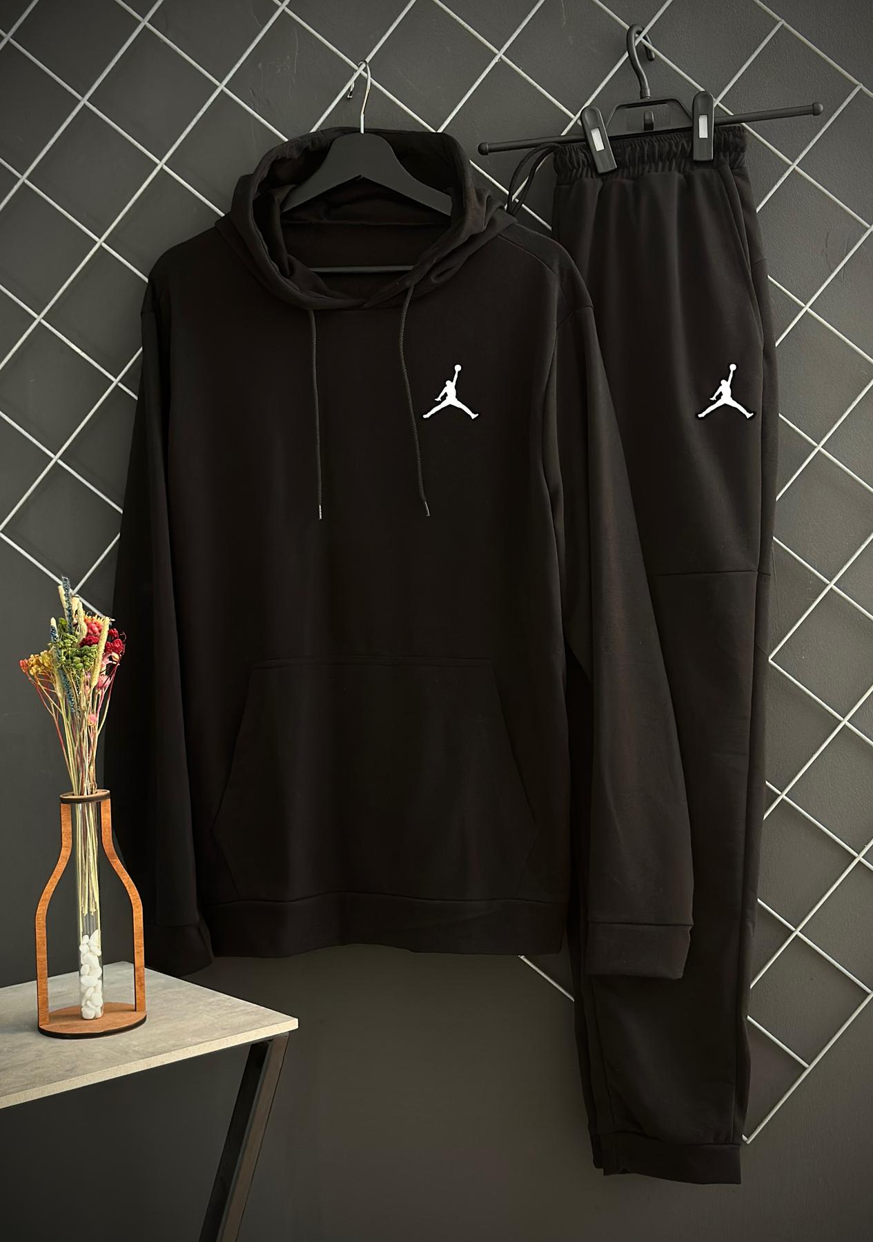 Комплект Jordan черный худи + штаны + футболка 1шт + шорты + панама 1шт + носки (2пари черные и белые) унисекс