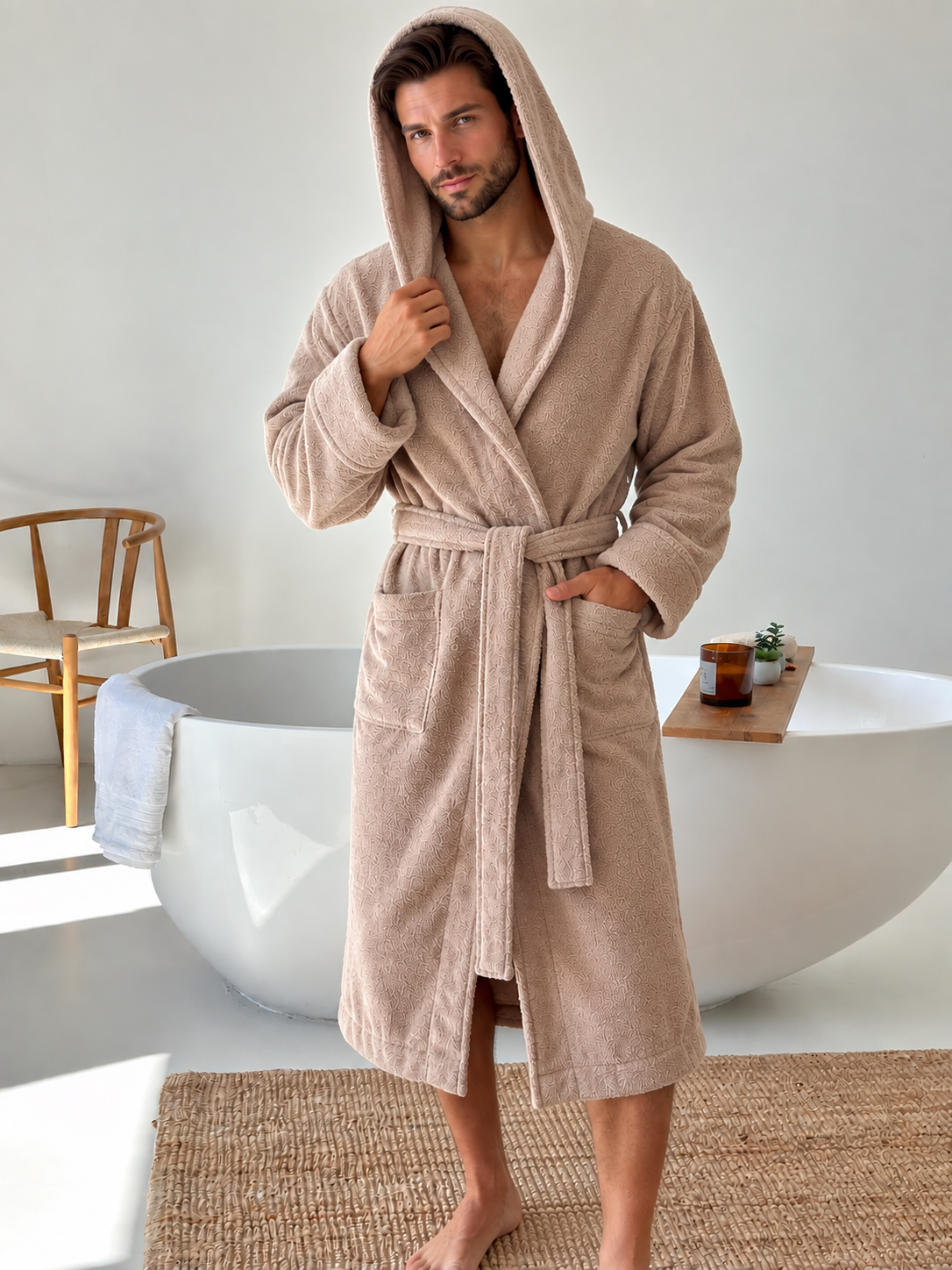 Халат махровий чоловічий з капюшоном COSY Fortune бежевий - фото 2