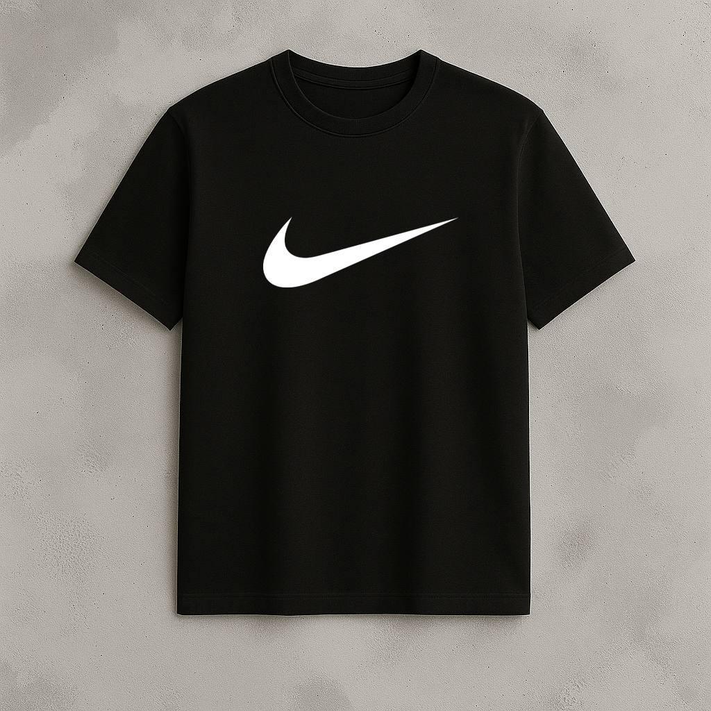 Футболка - принт Nike-вел чоловіча бавовняна чорна літня базова з коротким рукавом прямого крою теніска