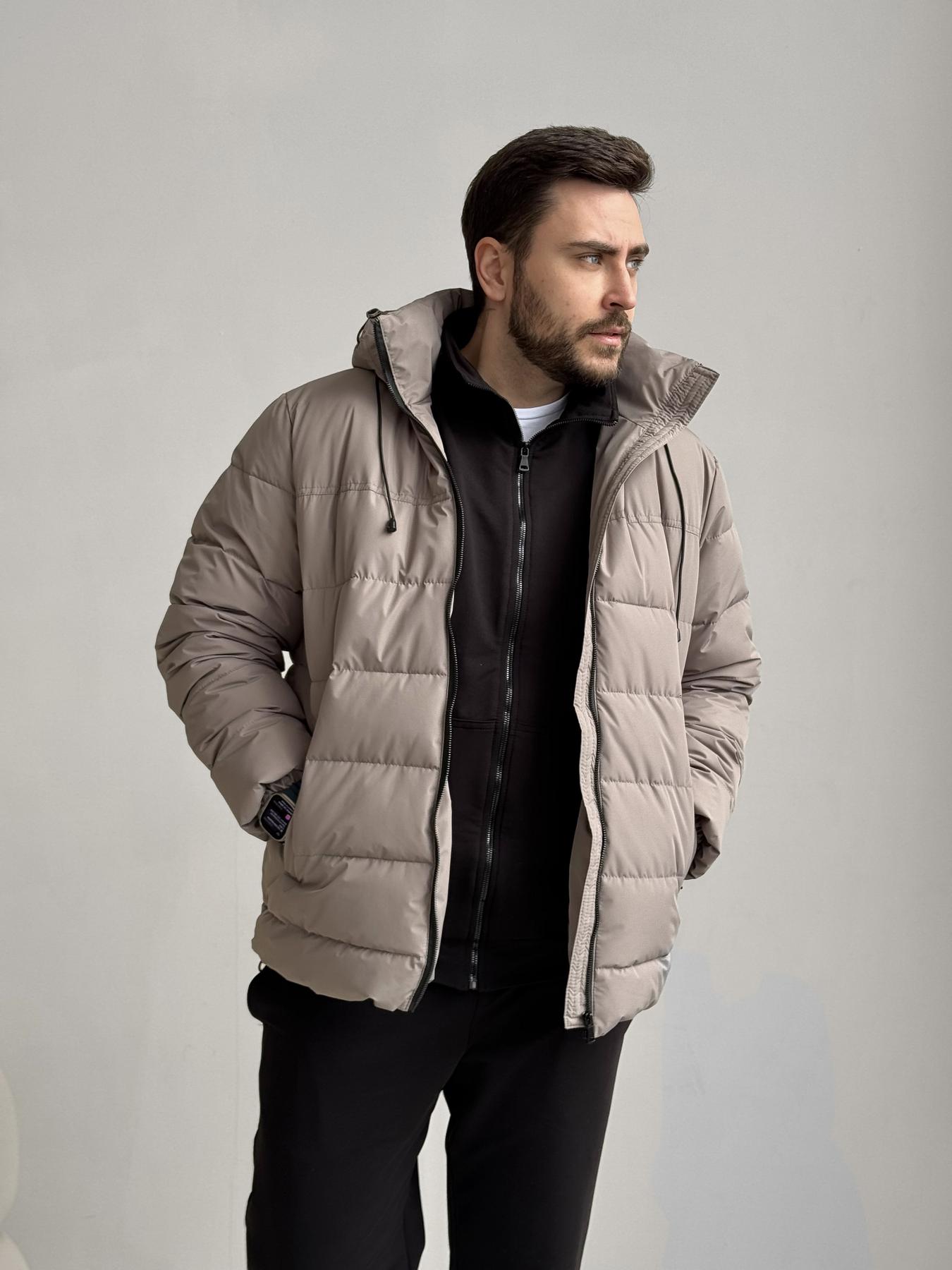 Комплект куртка серый беж Main + костюм Pull без капюшону черный мужской плащевка демисезонный на молнии