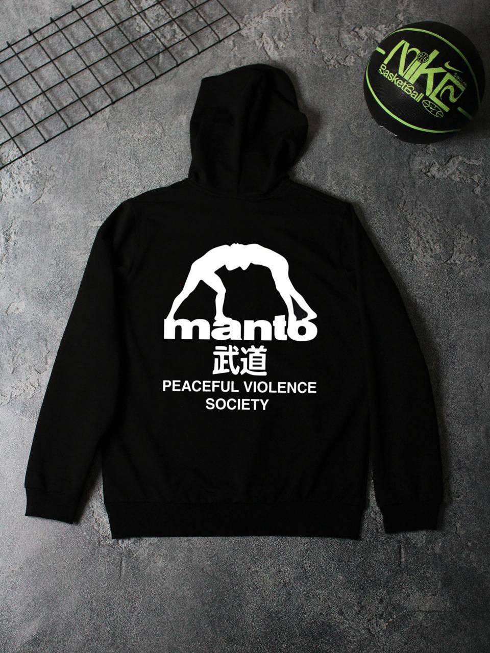 Худи MANTO-VIOLENCE SOCIETY осень мужское трикотажное черное молодежное с капюшоном на каждый день