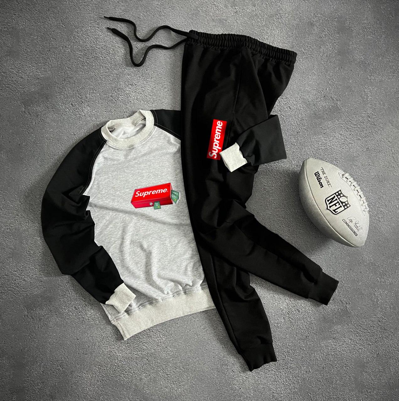Комплект свитшот Supreme трикотажный демисезонный удобный и базовый для встреч с друзьями костюм