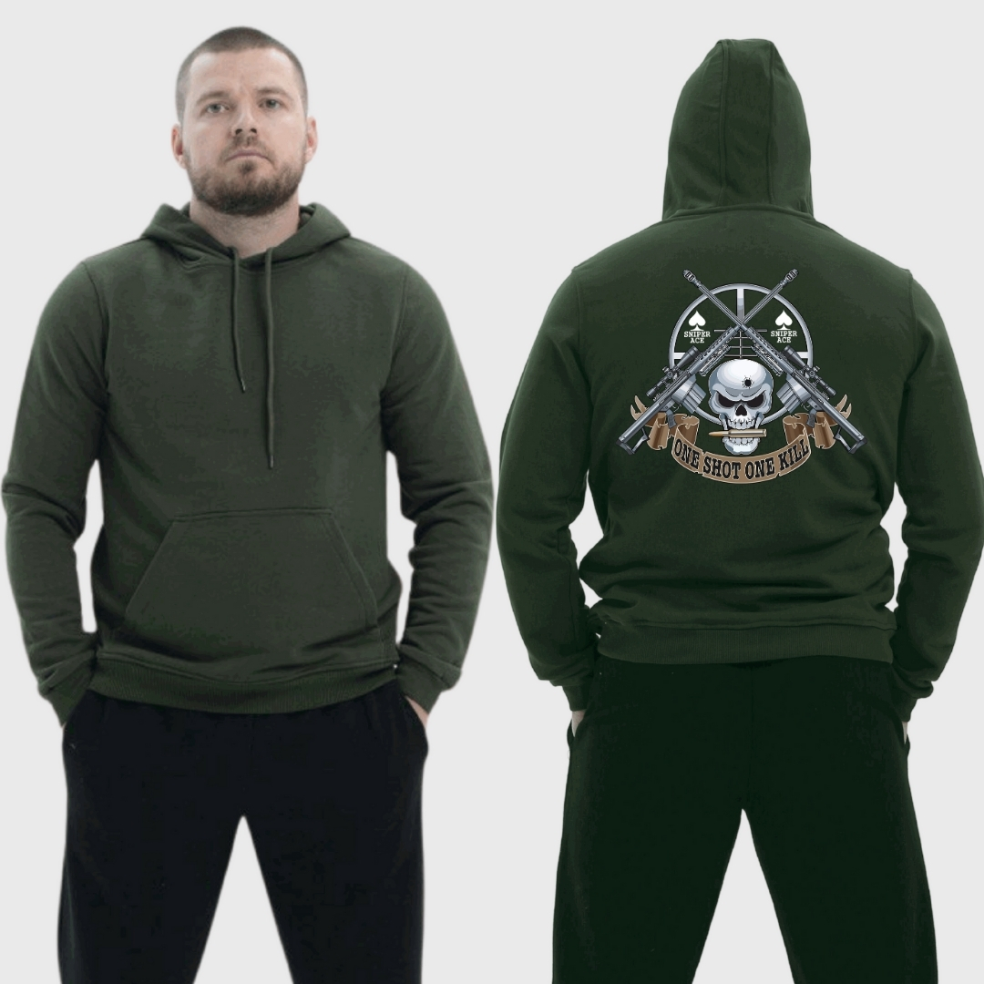 Чоловічий легкий худі з принтом Sunset Goons one shot one kill череп снайперські гвинтівки, Хакі