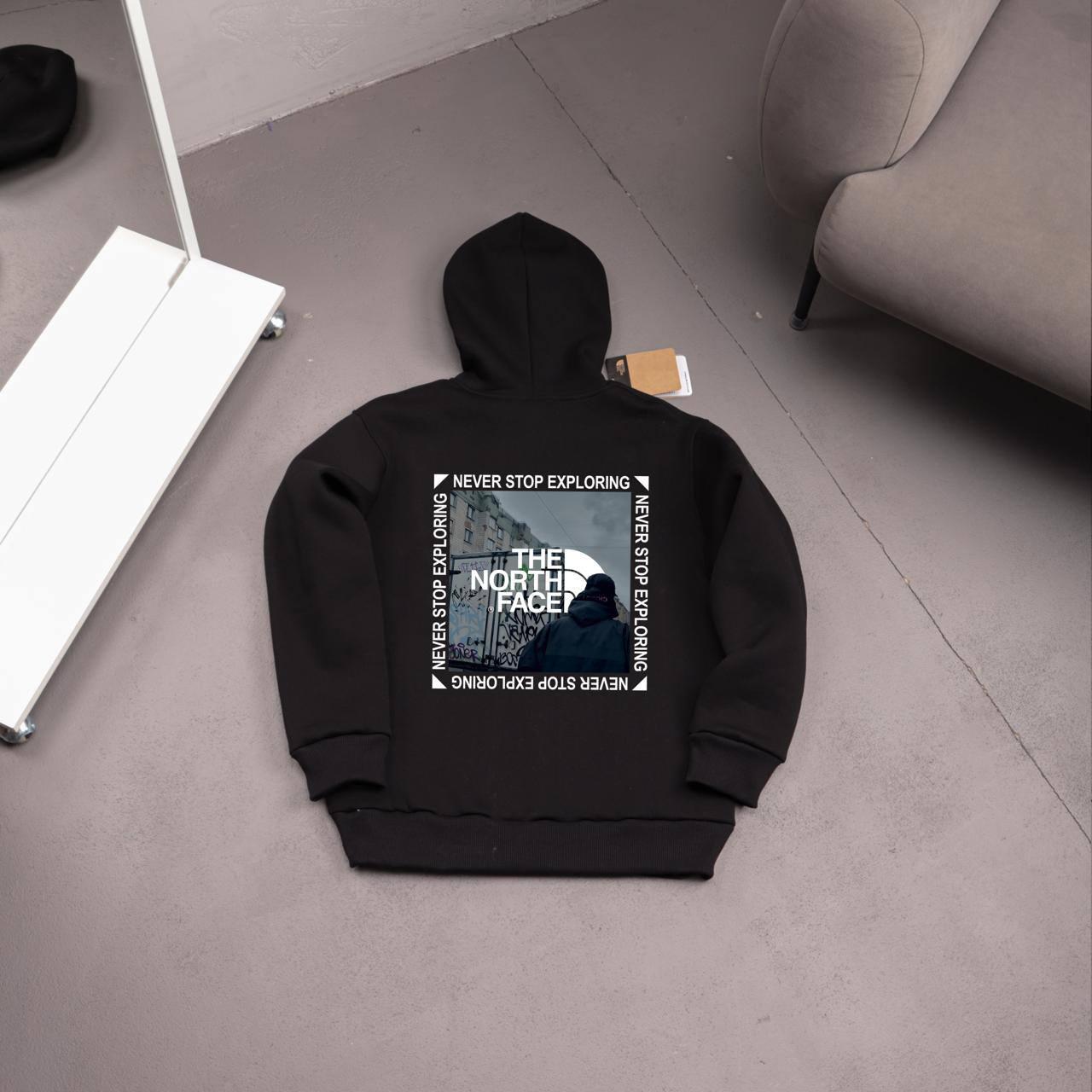 Худи The North Face (gruschovka)- флис мужское черное всесезонное актуальное и базовое с капюшоном для города