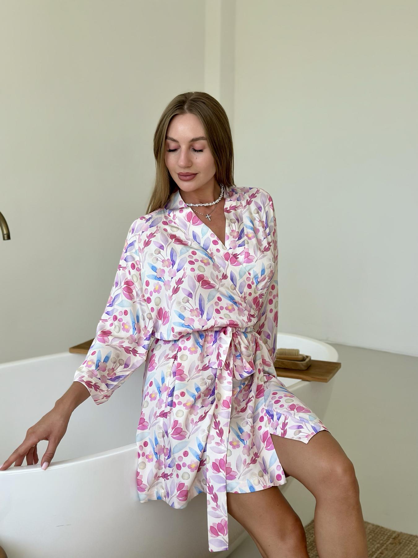 Жіночий халат COSY з полірованого штапелю Aura квіти - фото 2