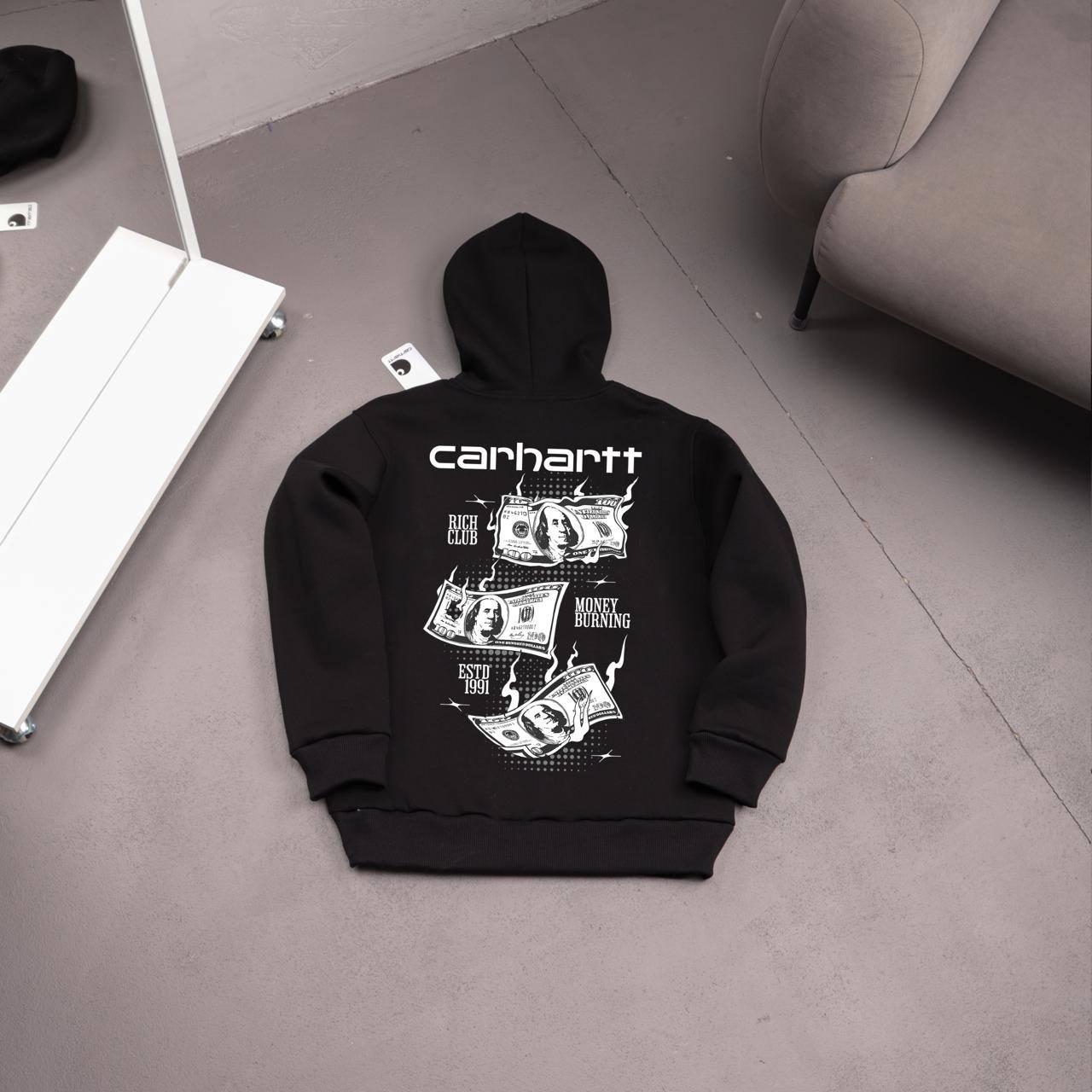 Худи Carhartt MONEY - флис мужское черное всесезонное качественное и трендовое с капюшоном для прогулок