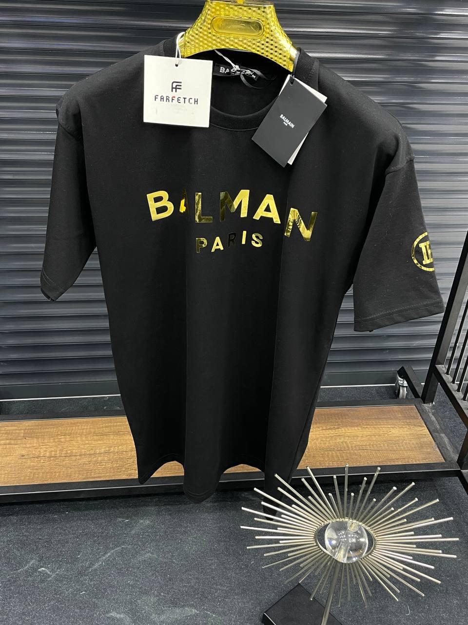 Футболка Balmain мужская хлопковая летняя универсальная и молодежная с коротким рукавом прямого кроя тенниска