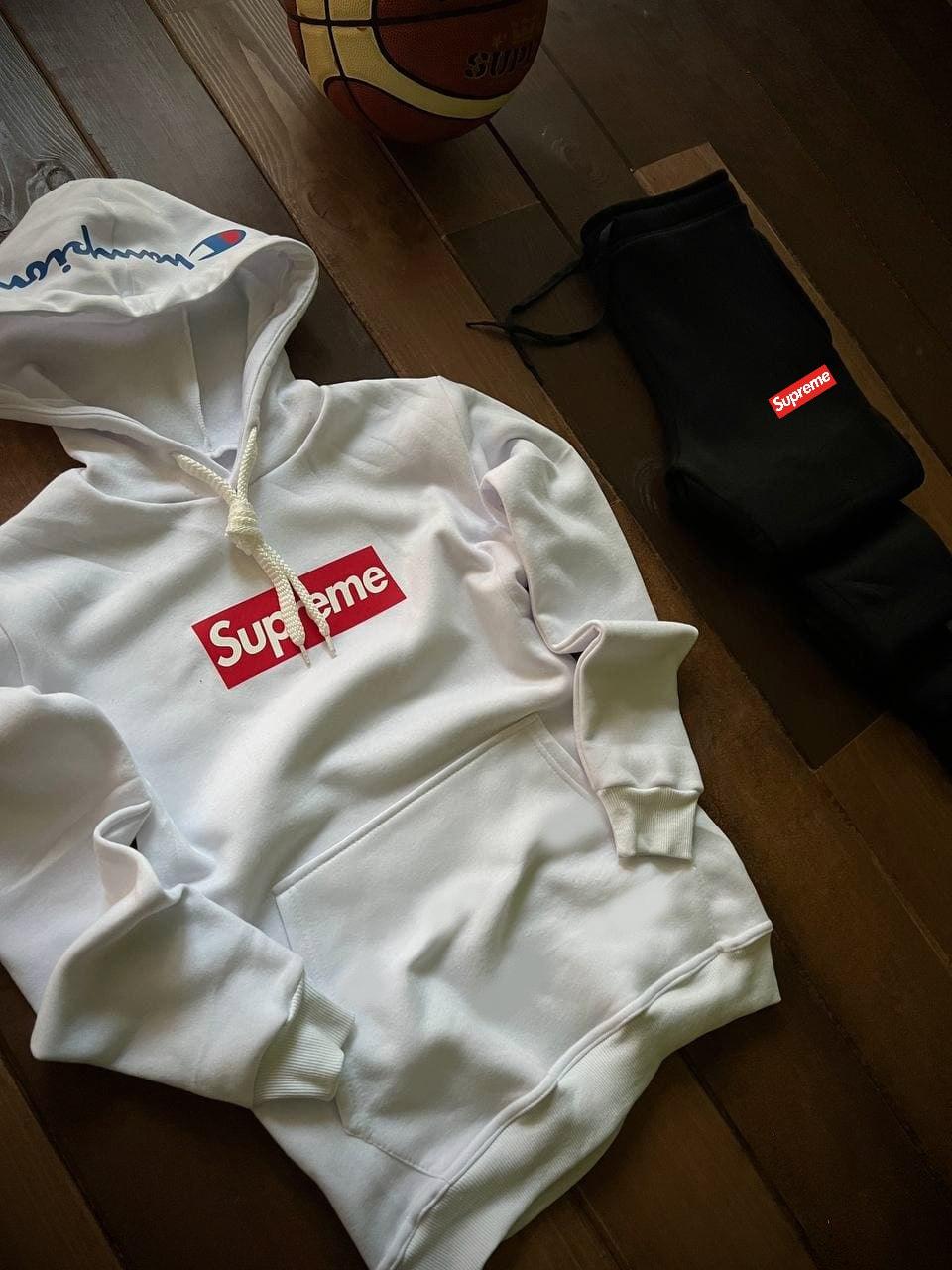 Комплект Supreme зимний худи + штаны хлопковый модный и актуальный для города костюм