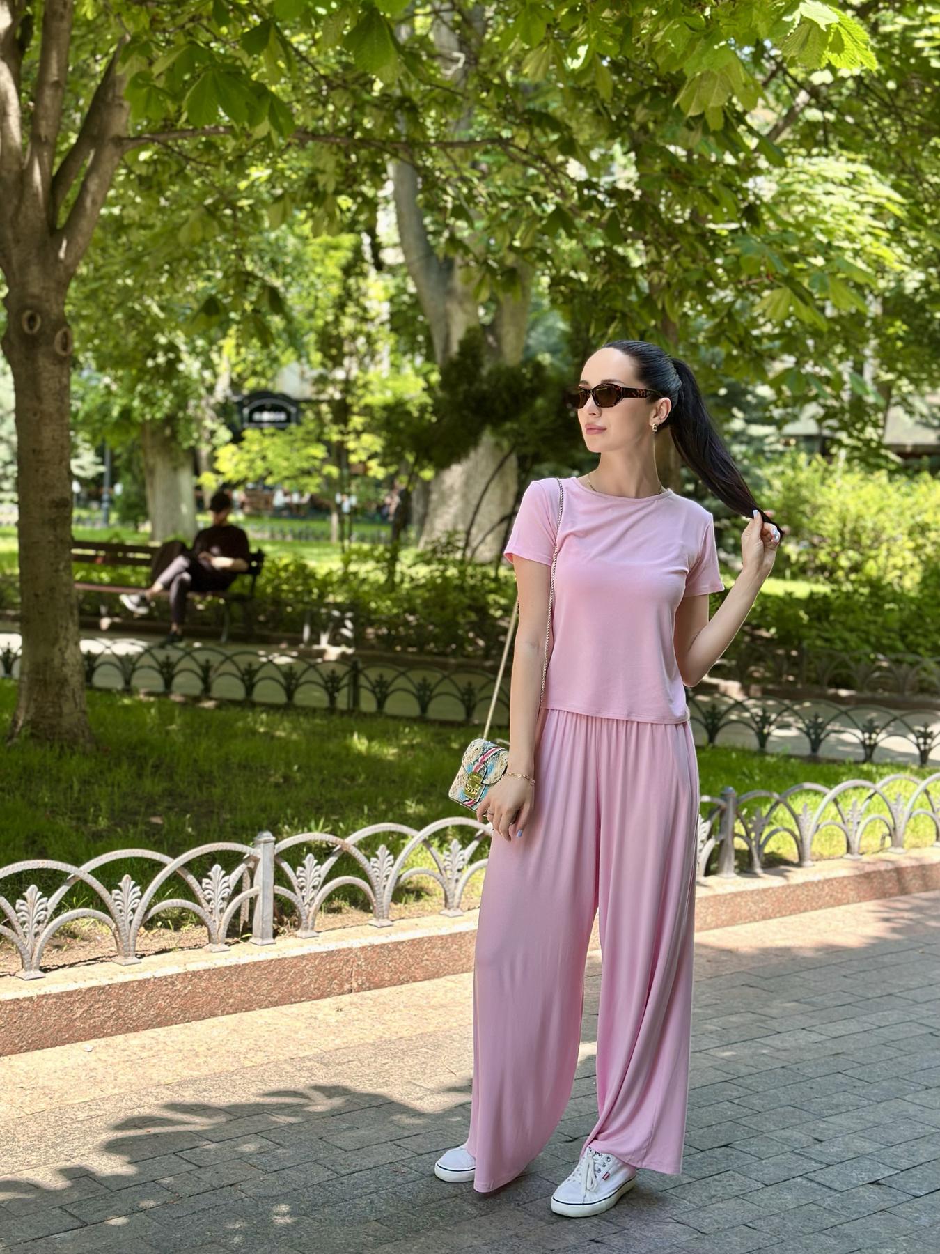Жіночий костюм L-XL Dolce Vita з віскози футболка та штани палаццо рожевий - фото 7