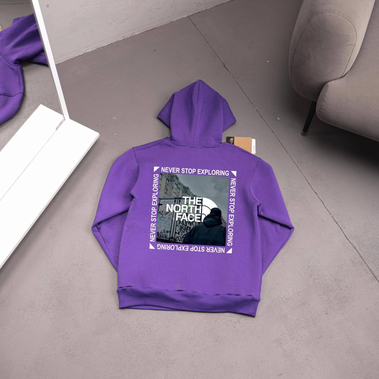 Худи фиолет The North Face (gruschovka) флис мужское всесезонное модное теплое с капюшоном на подарок