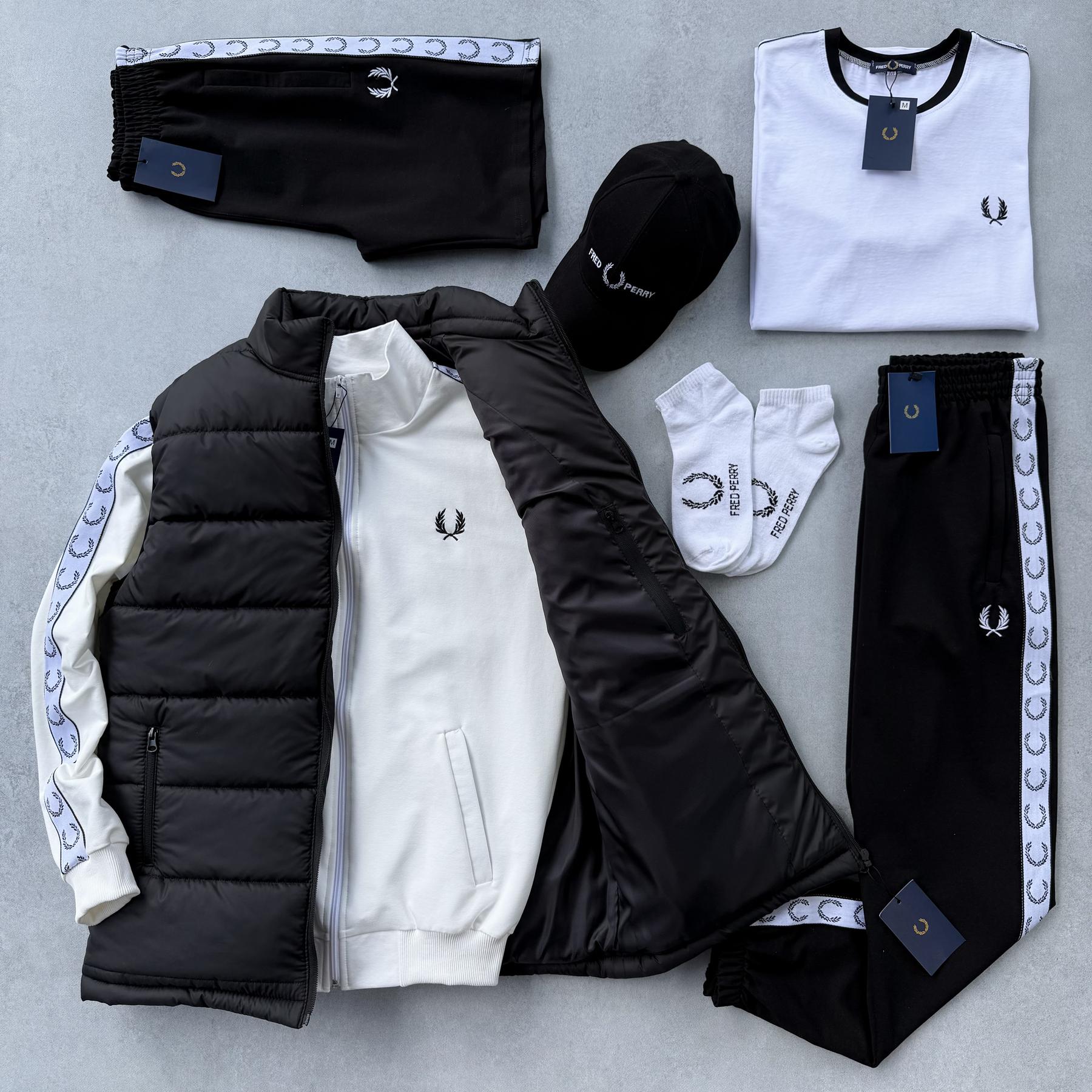 Набор 8в1 Fred Perry жилет кофта молочна штаны футболка белая шорты кепка унисекс хлопковый всесезонный