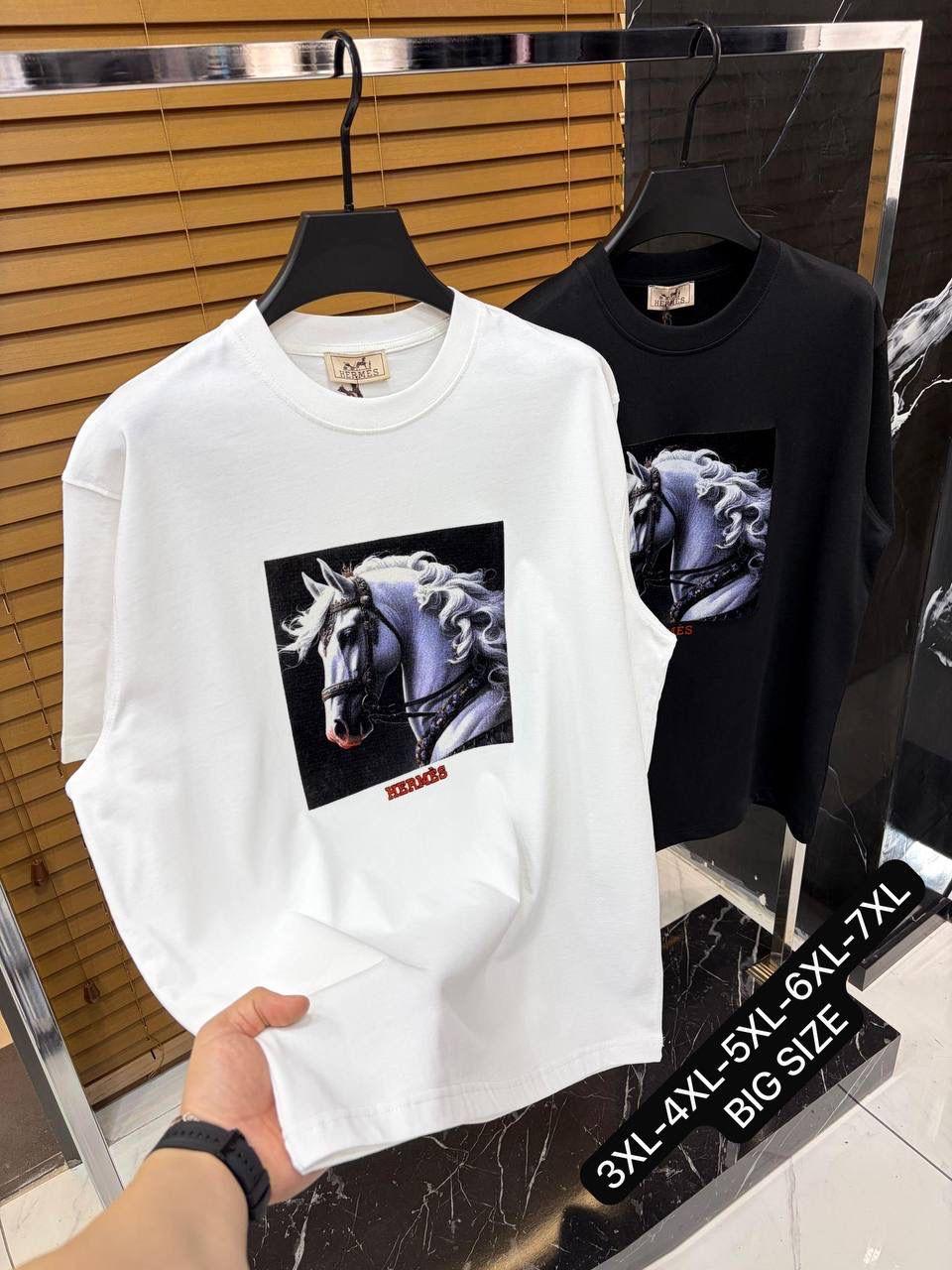 Футболка Hermes мужская хлопковая белая летняя модная и практичная с коротким рукавом прямого кроя тенниска