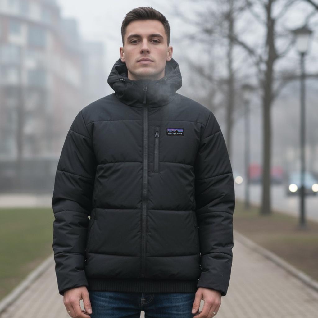 Куртка Patagonia зимова чоловіча чорна плащівка зручна на блискавці укорочена з капюшоном верхній одяг