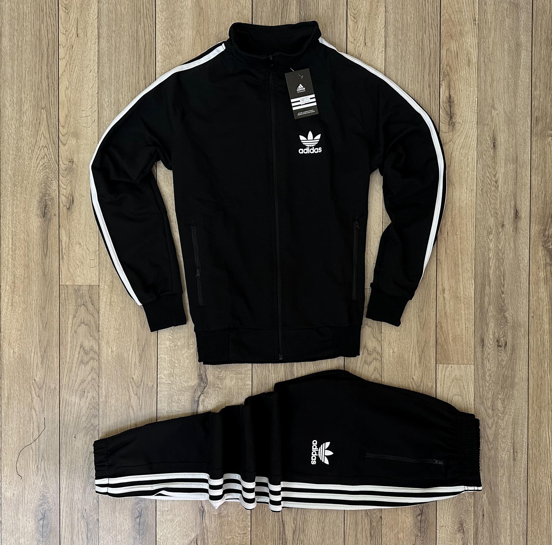 Комплект Олімпійка + Штани Adidas чорний двонитка демісезонний універсальний та базовий для відпочинку костюм