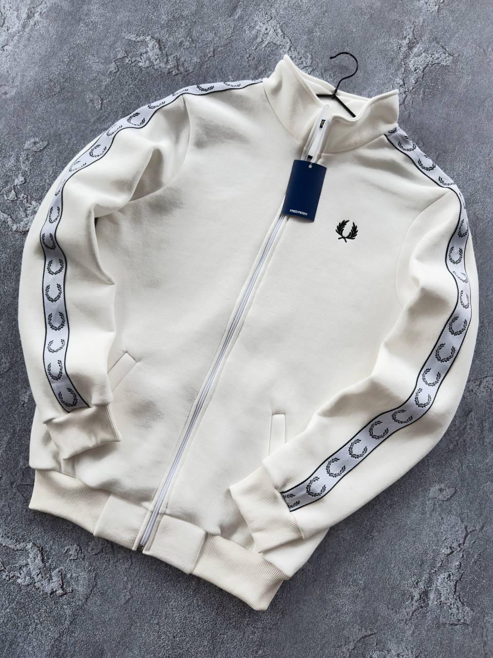 Зима кофта Fred Perry молочна унисекс хлопковая актуальная и базовая на молнии для отдыха реглан джемпер