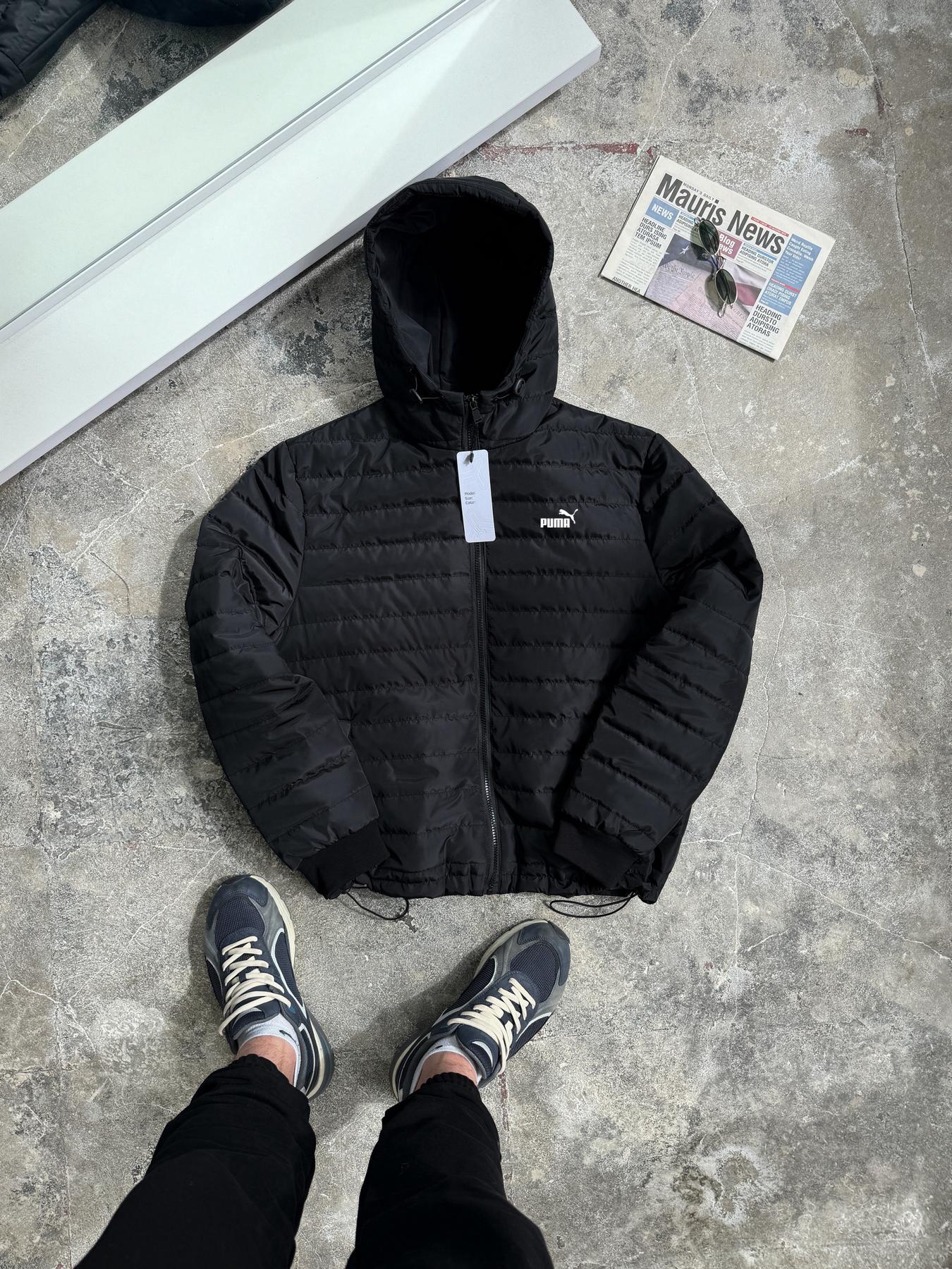 Демисезонная куртка Puma мужская черная плащевка качественная и трендовая на молнии с капюшоном верхняя одежда