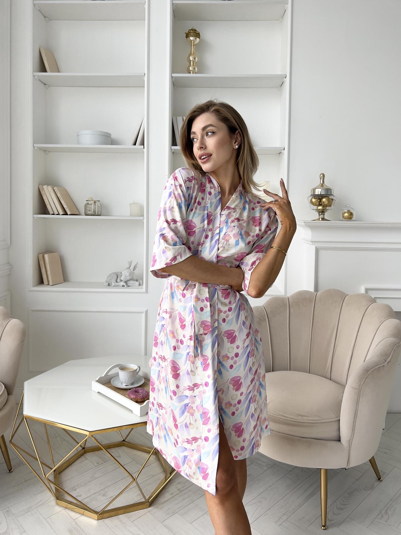 Жіночий халат COSY з полірованого штапелю Aura квіти - фото 5