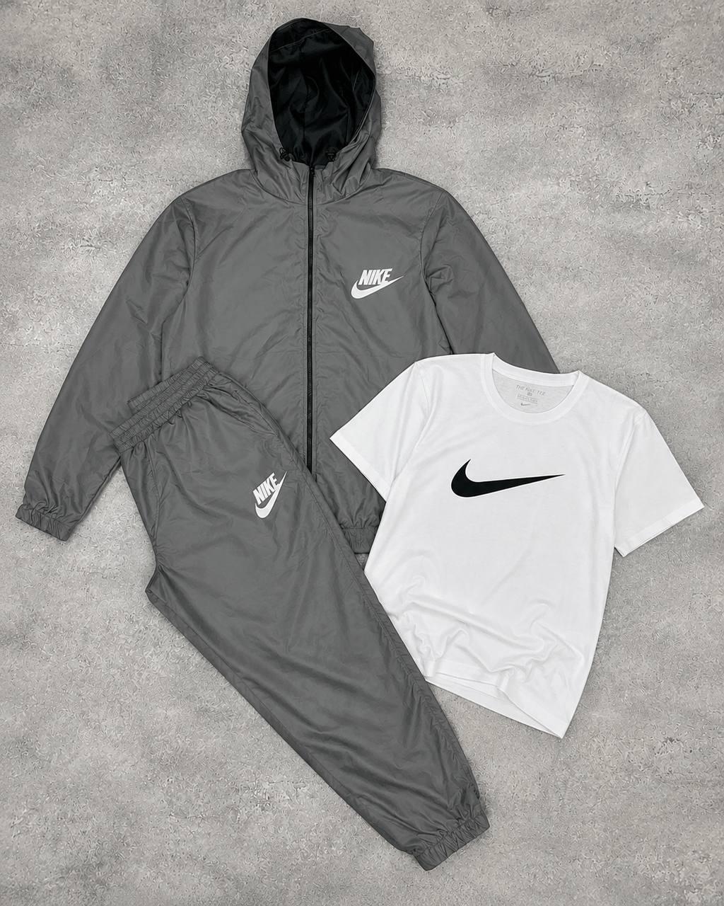 Комплект Nike (Костюм сірий + футболка біла) трикотажний демісезонний модний та універсальний у стилі casual