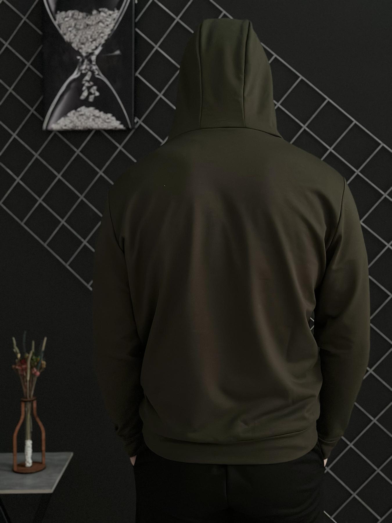 Демисезонная кофта на молнии Adidas (двонитка) мужская хлопковая цвета хаки практичная с капюшоном реглан