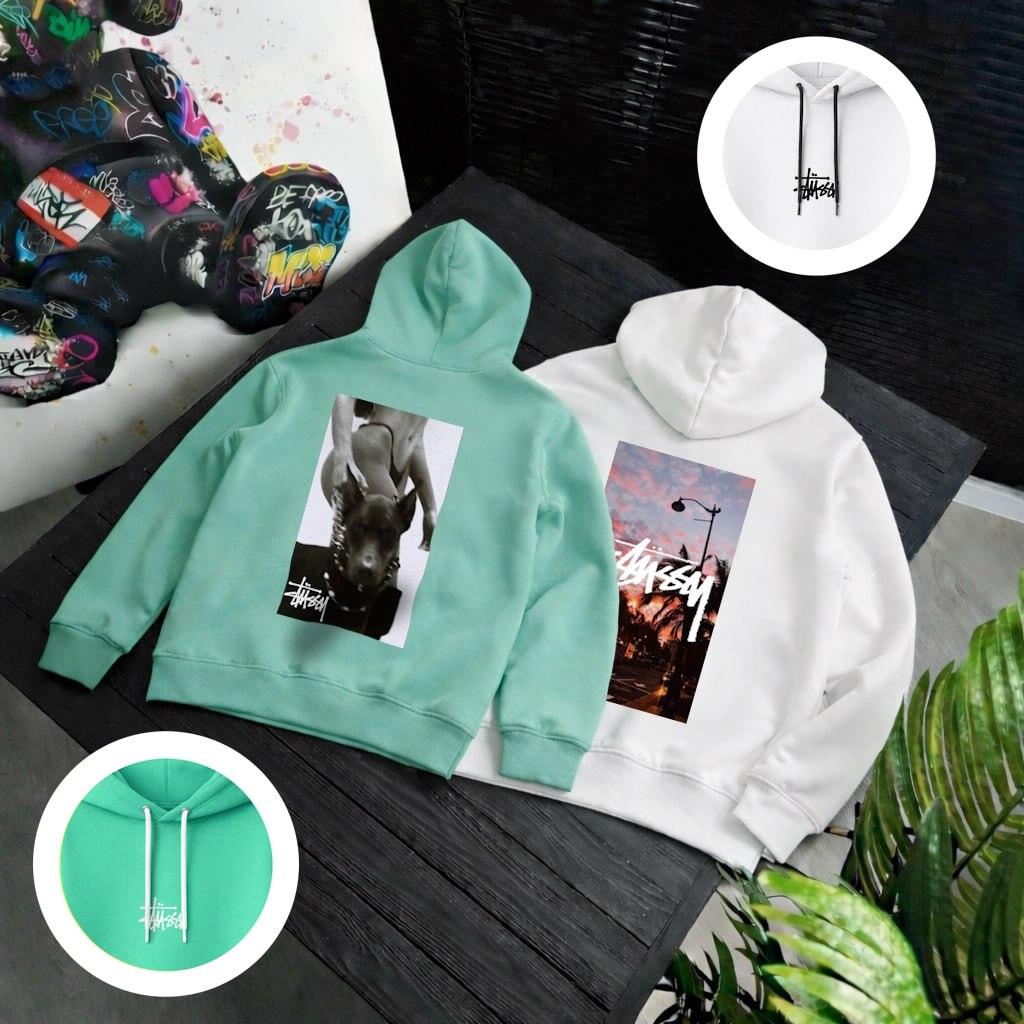 Худи Stussy мужское трикотажное всесезонное удобное и базовое с капюшоном для города