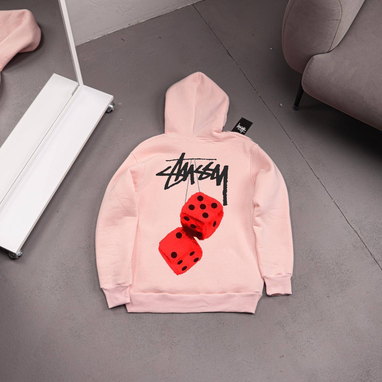 Худи STUSSY-KUB RED флис мужское розовое всесезонное утепленное с капюшоном для встреч с друзьями