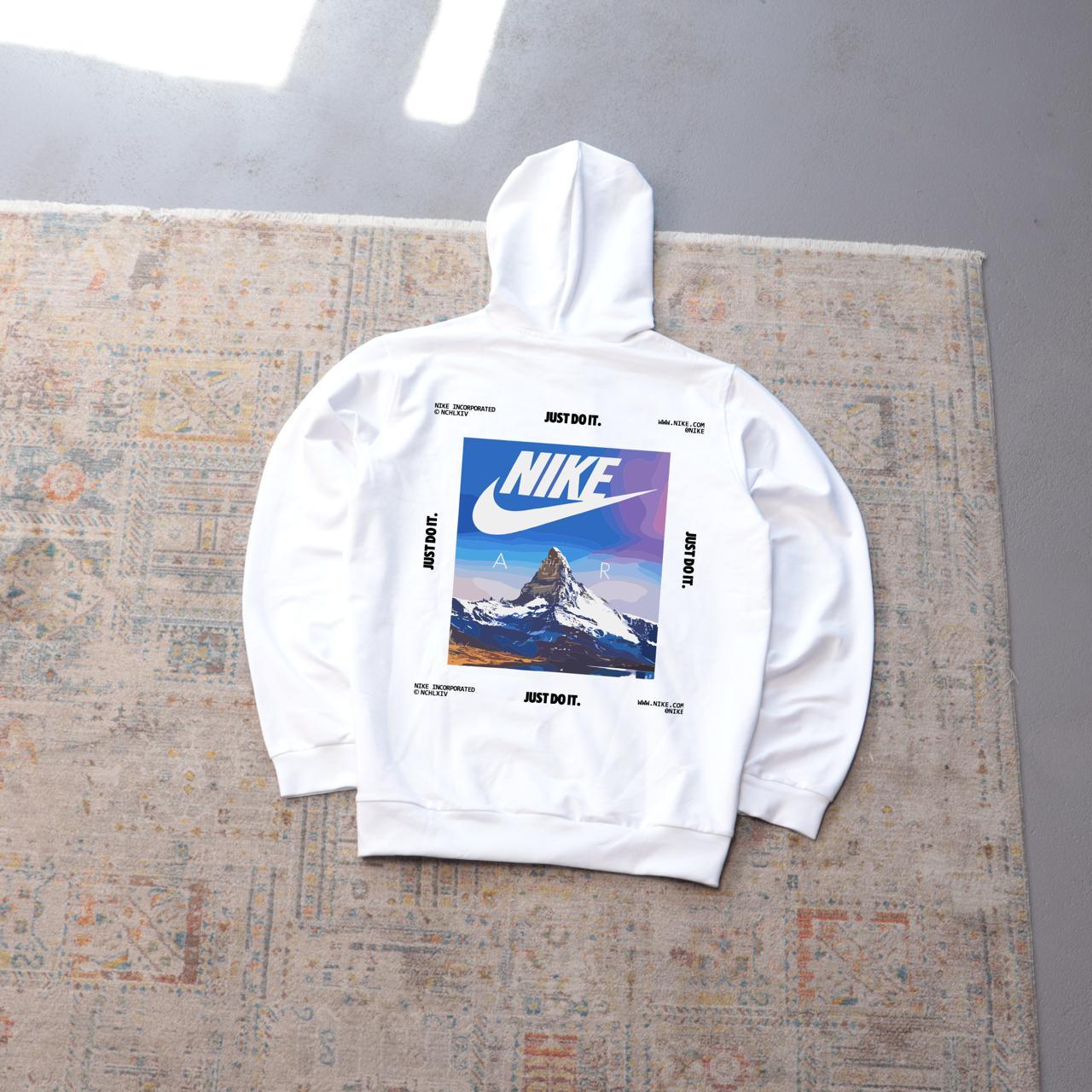 Худи NIKE-BLUE MOUNTAINS осень мужское белое двунитка удобное и качественное с капюшоном на прогулку