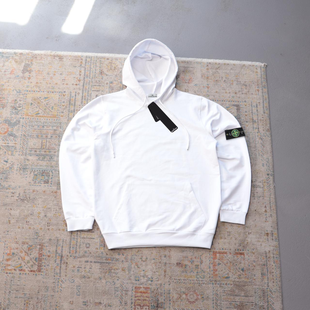 Худи Stone Island-патч осень мужское белое двунитка качественное трикотажное с капюшоном в уличном стиле