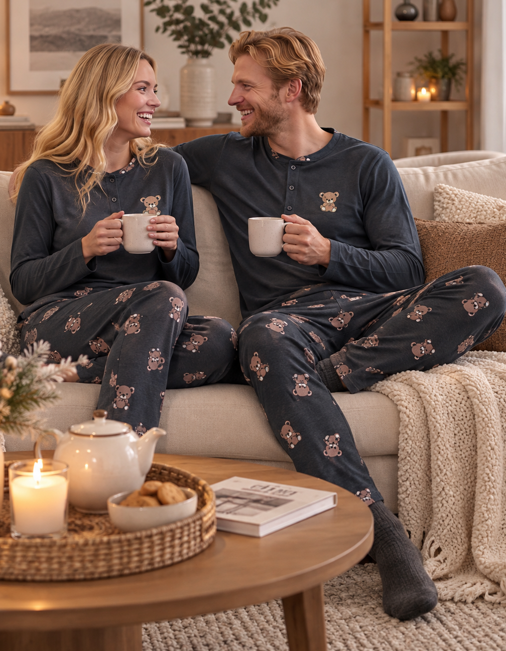 Парні піжами у стилі Family Look "Тедді" лонгслів та штани