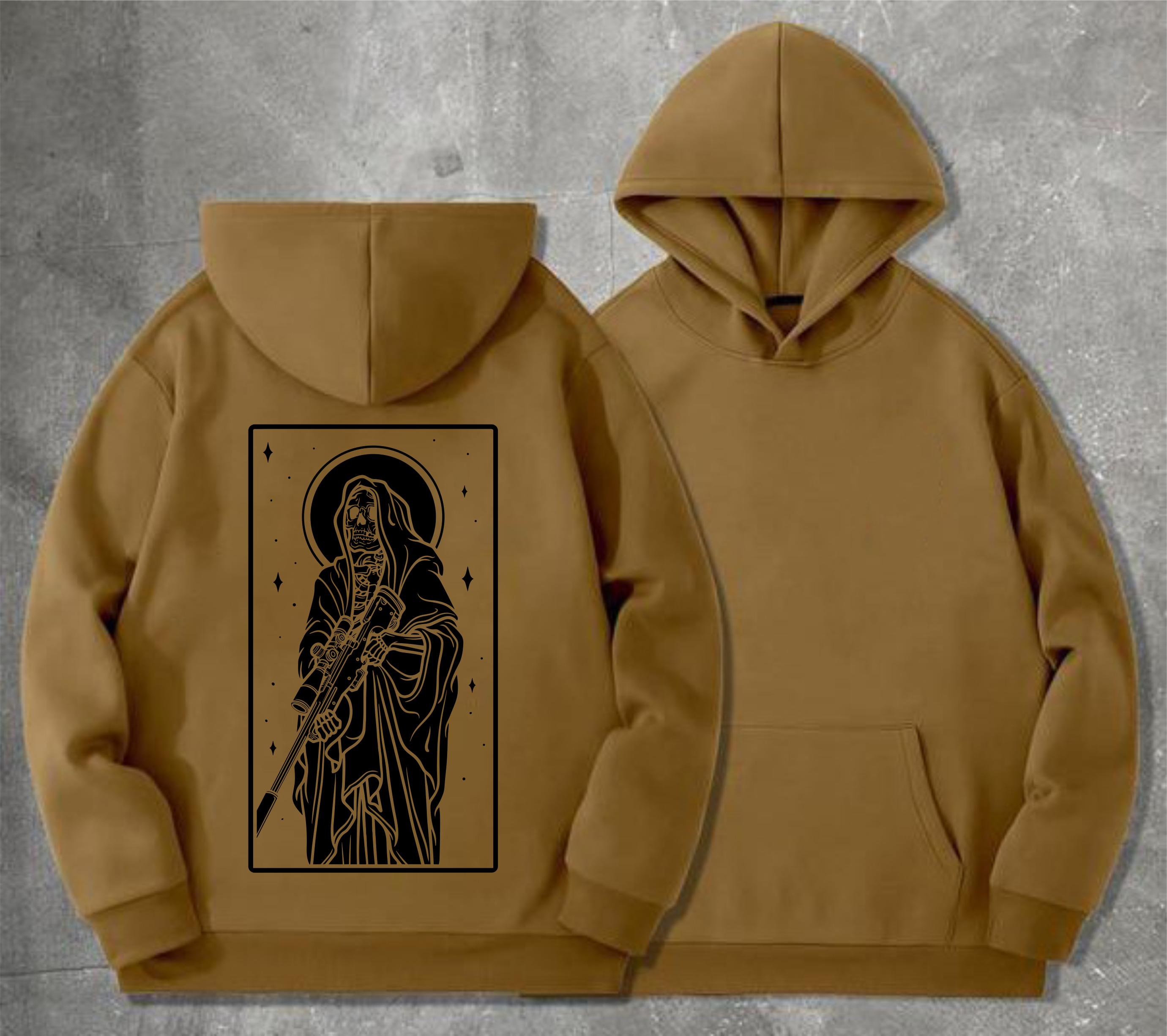 Худі чоловічий на флісі з принтом Карта Таро смерть нічний снайпер , Койот
