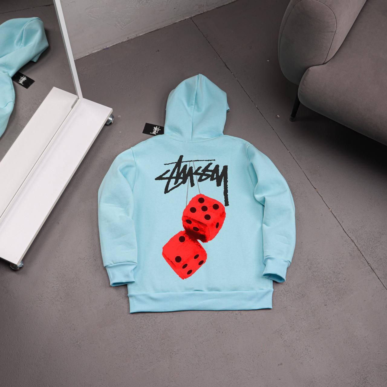 Худи бирюза STUSSY-KUB RED флис мужское всесезонное стильное и базовое с капюшоном для поездок за город