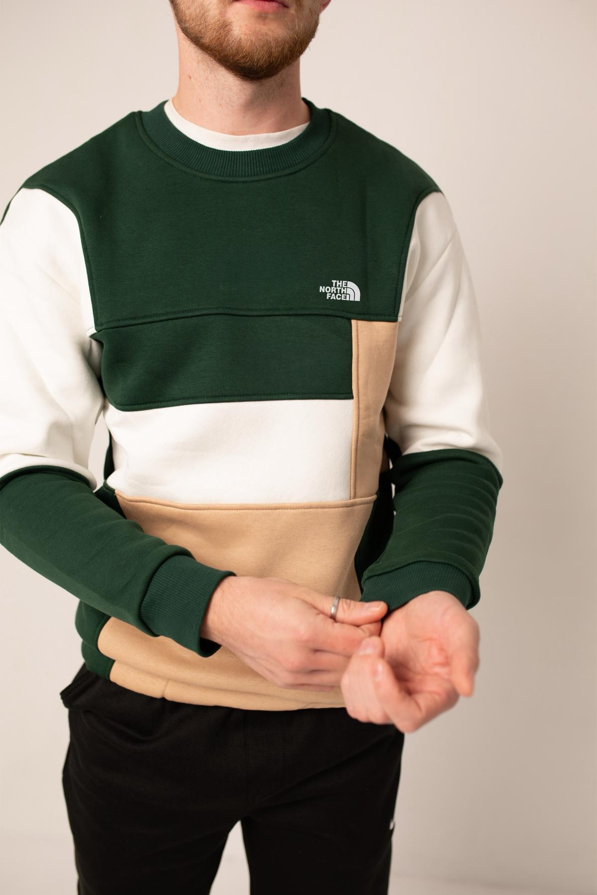 Свитшот The North Face (триколор) мужской хлопковый всесезонный модный утепленный кофта без капюшона реглан