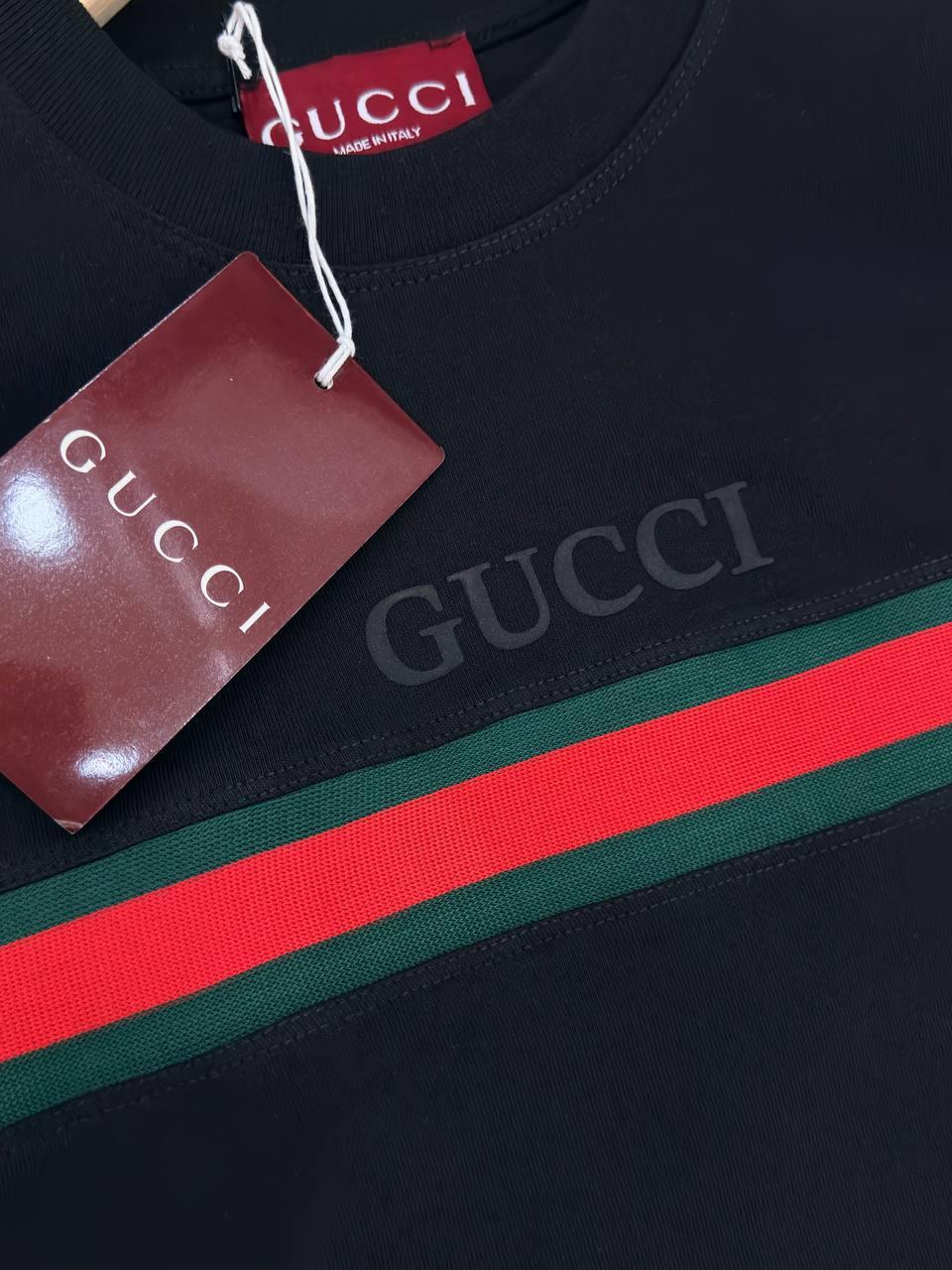 Футболка Gucci мужская хлопковая черная летняя стильная и базовая с коротким рукавом прямого кроя тенниска