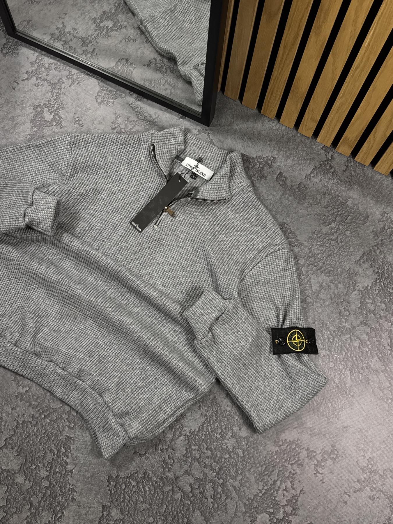 Анорак вязаный Stone Island мужской серый полиэстер демисезонный модный спортивный с коротким рукавом ветровка