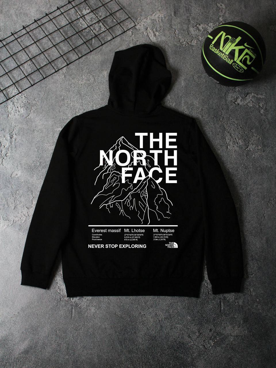 Худи The North Face- MOUNTAINS осень мужское трикотажное черное трендовое и молодежное с капюшоном для города