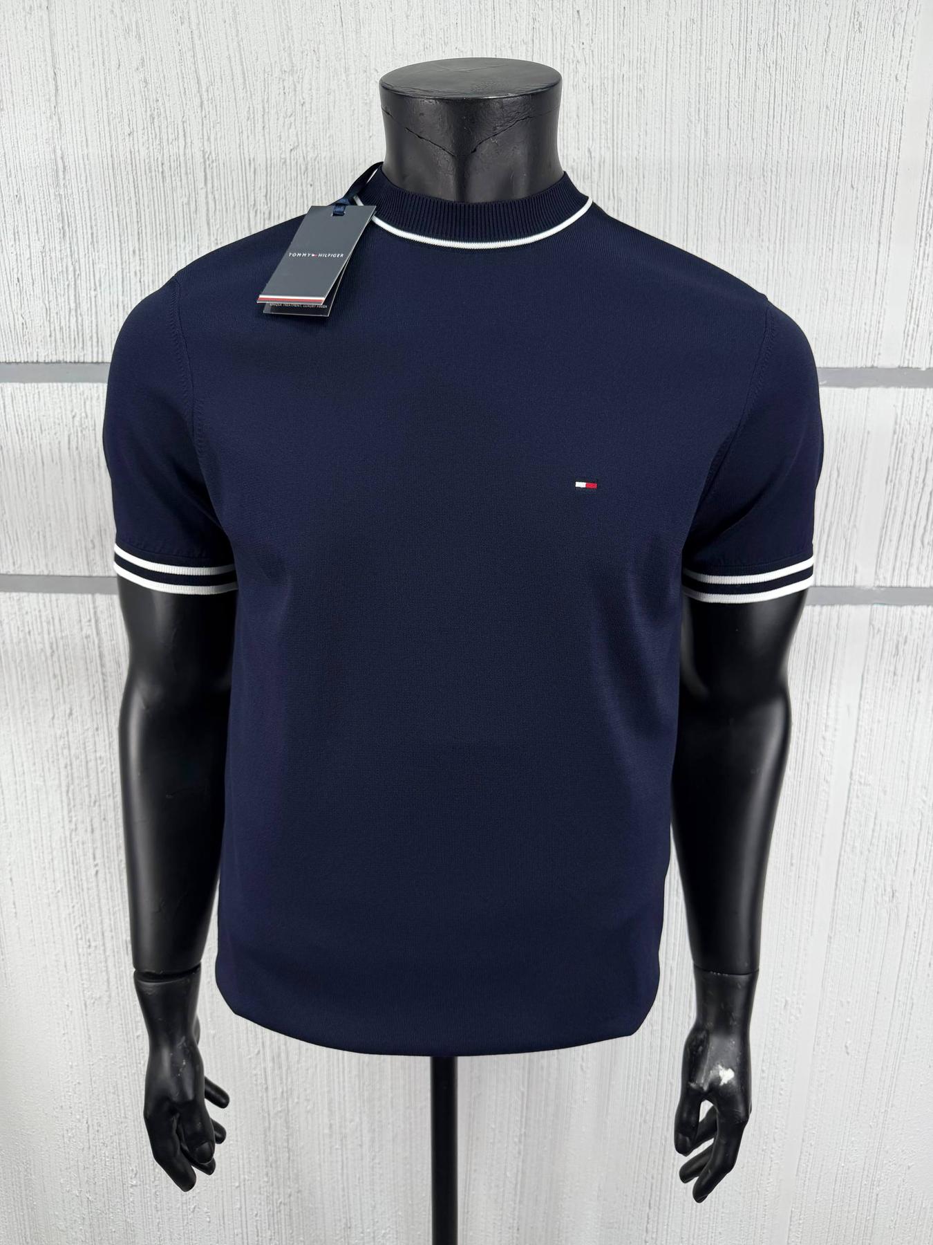 Футболка Tommy Hillfiger (темно синий) мужская хлопковая летняя с коротким рукавом прямого кроя тенниска