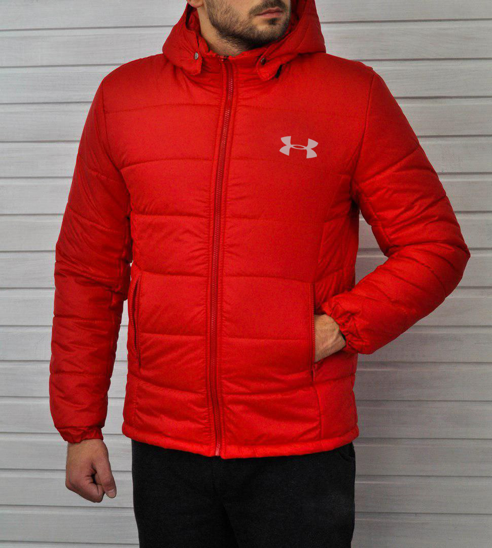 Куртка Under Armour мужская флисовая красная зимняя стильная и удобная укороченная с капюшоном верхняя одежда