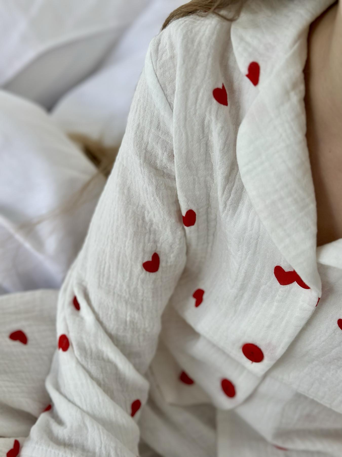 Піжама для дівчаток штани+сорочка довгий рукав Amore червоні сердечки - фото 6
