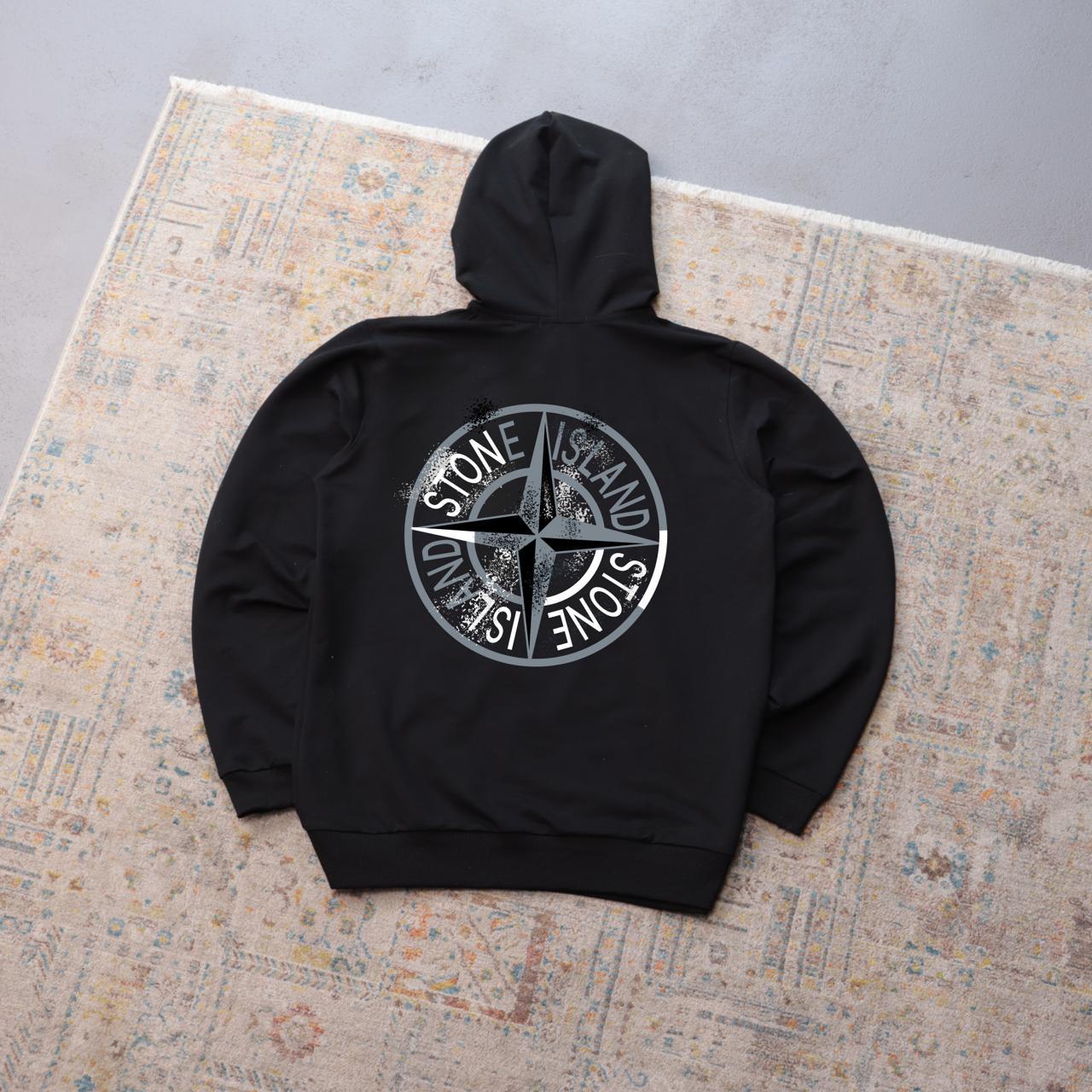 Худі STONE ISLAND-LOGO KOLO осінь чоловіче чорне двонитка модне та практичне з капюшоном для відпочинку