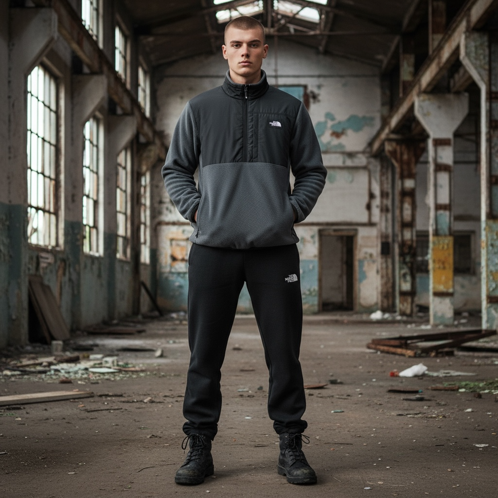 Костюм флисовый The North Face графит зимний качественный с карманами для ежедневных образов комплект