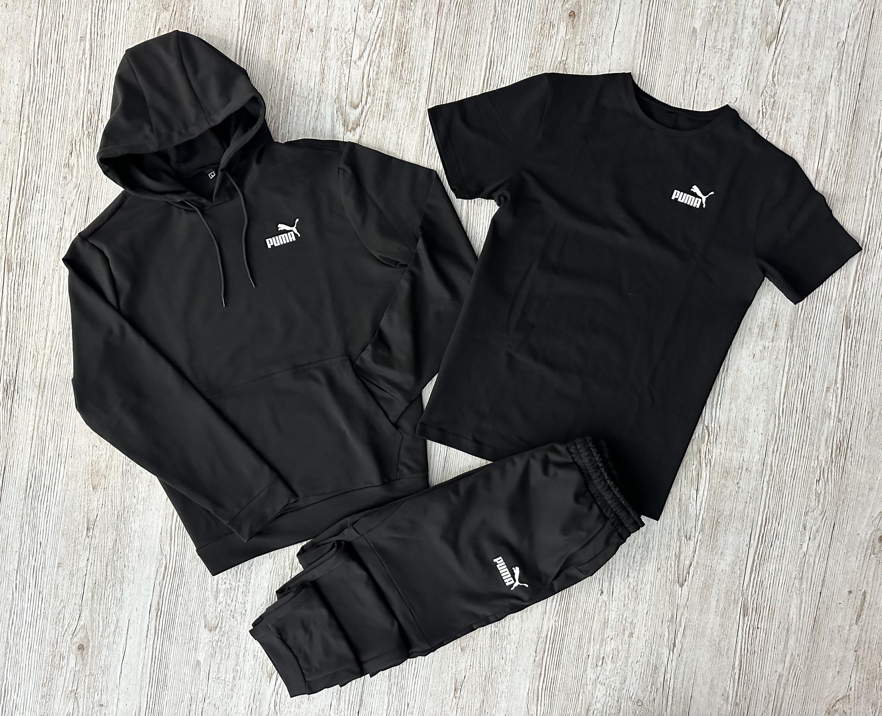 Демисезонный спортивный костюм Puma черный худи + штаны (двонитка) + Футболка черная Puma + Жилетка + Носки 2