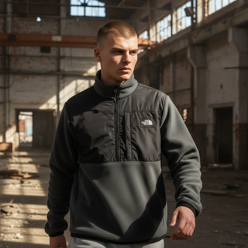 Флисовый анорак The North Face графитовый мужской серый зимний актуальный спортивный на молнии ветровка