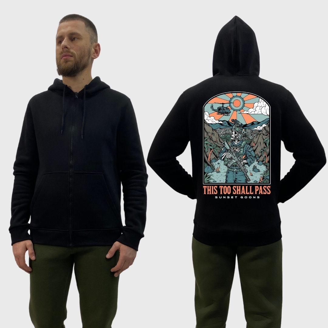 Чоловічий зіп-худі на флісі з принтом Sunset Goons скелет захід сонця гелікоптер, Чорний