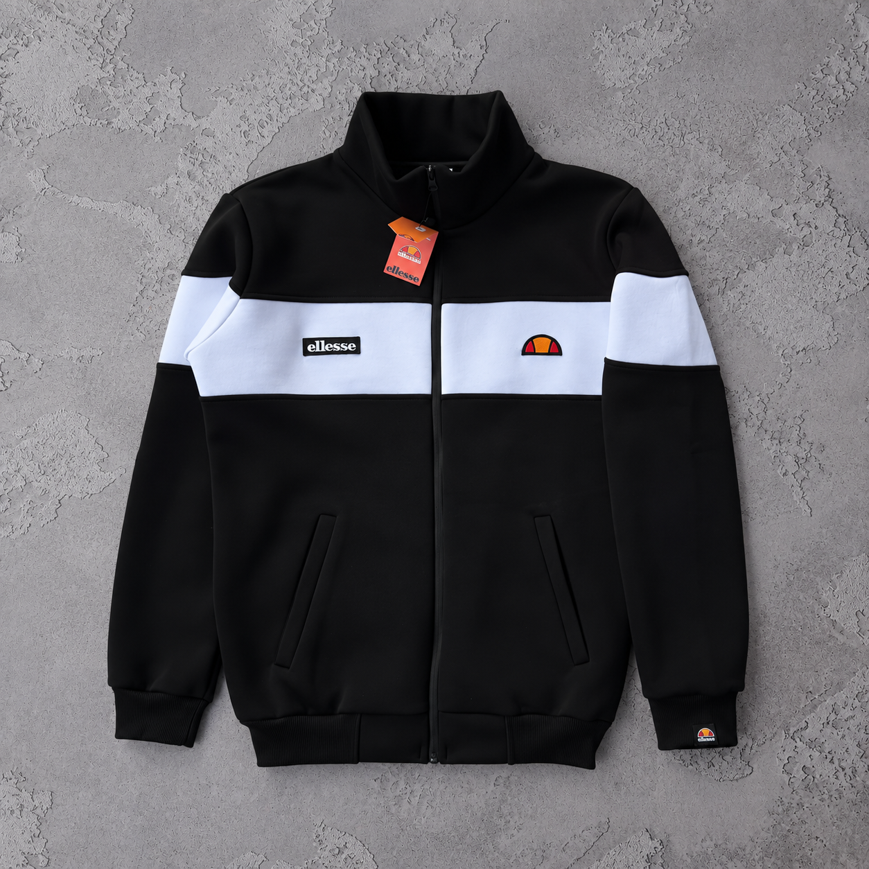 Зима Ellesse кофта черная унисекс хлопковая стильная на флисе на молнии в стиле casual реглан джемпер